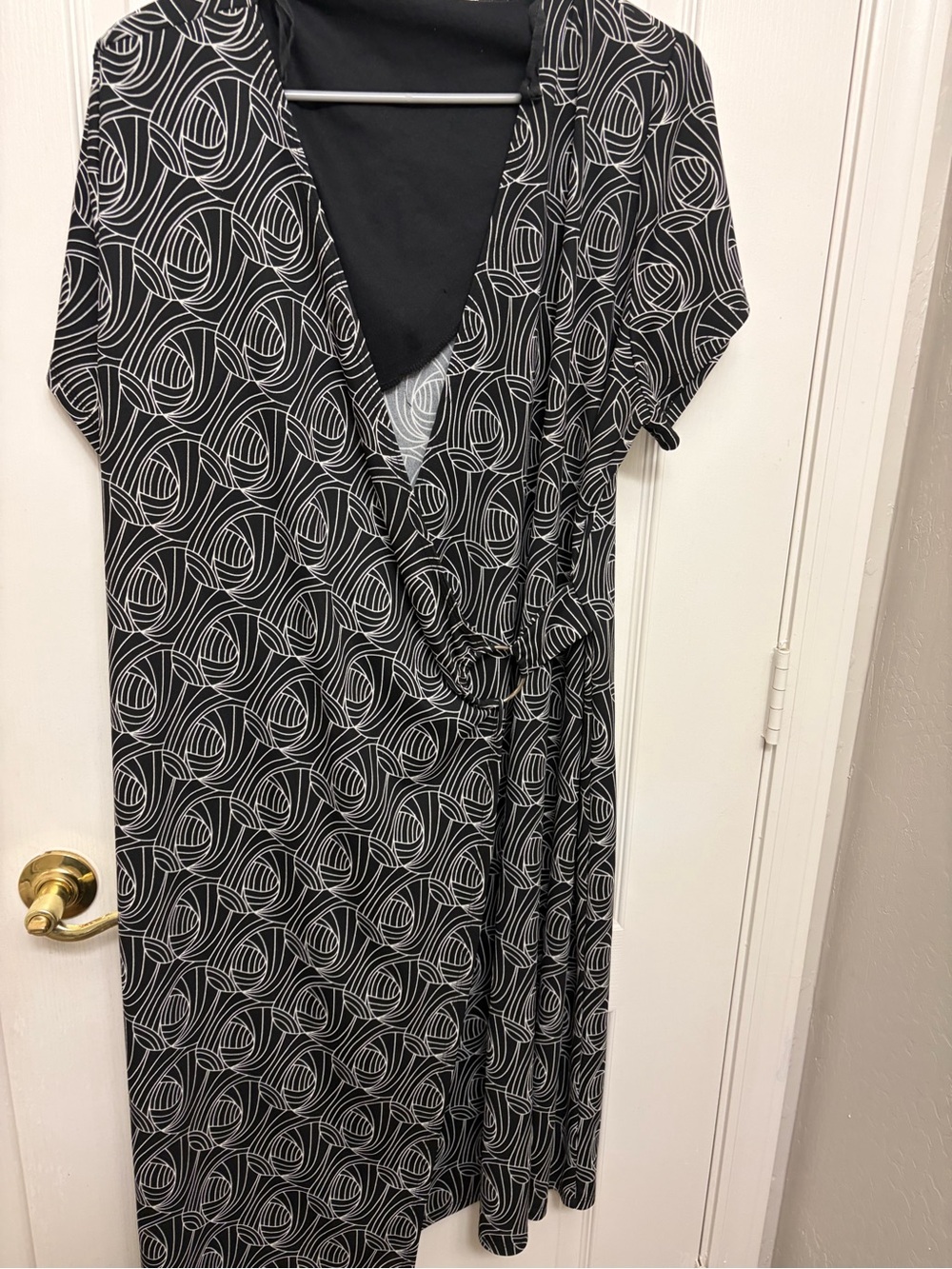 Lane Bryant Black Wrap Midi Dress with White Geometric Print